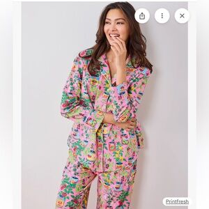 Print fresh kitchen garden tomato long pj set cotton medium